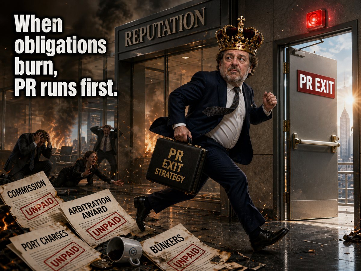 When obligations burn, PR runs first — unpaid commission, arbitration award, port charges and bunkers