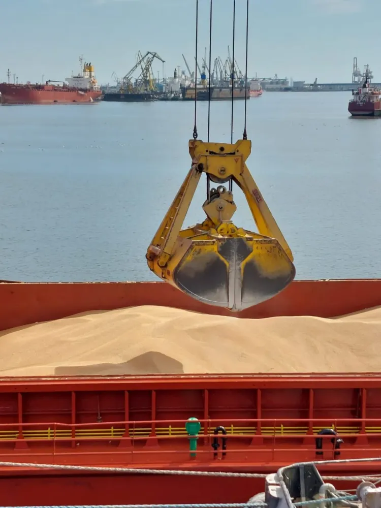 Bulk carrier loading grain at a Black Sea port