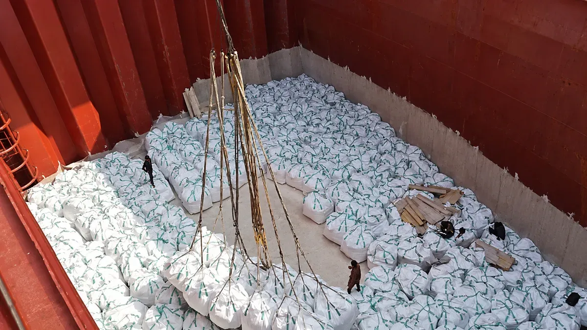 Fertilizer cargo prepared for sea transportation